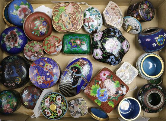 A collection of small decorative cloisonne boxes and covers,
